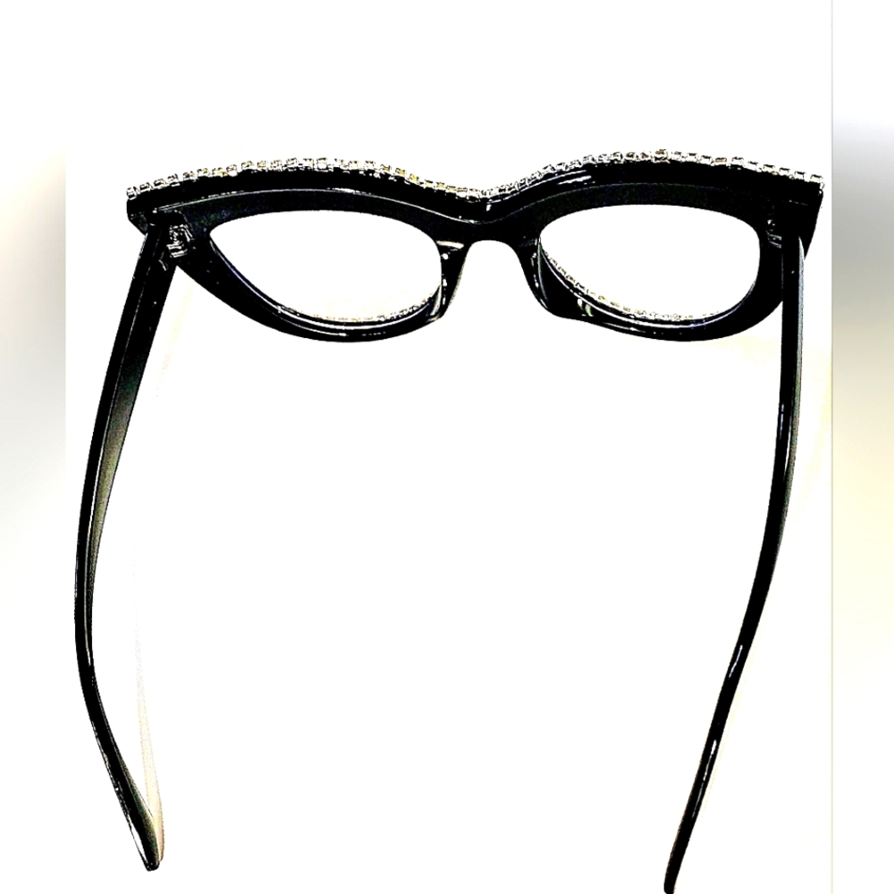 Cat Eye Blinged Frame Large Glasses - Quality Thick Clear Lenses & Strong Hinges - Picture 4 of 6